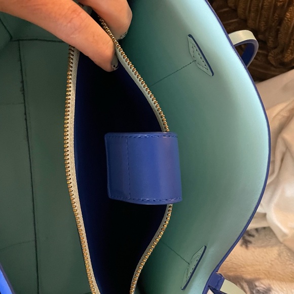 kate spade cobalt blue leather tote with light blue trim - Picture 2 of 3